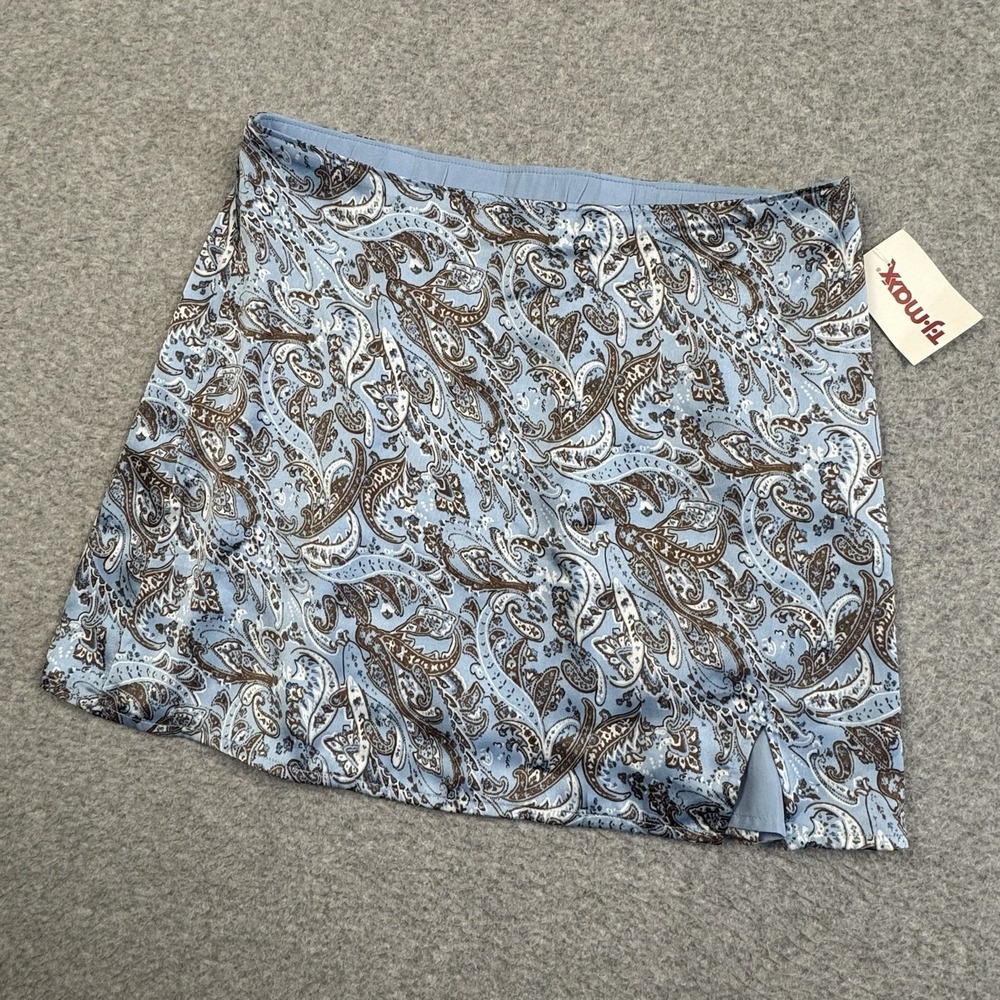 Hollister High Rise Mini Skirt Medium Blue Brown Paisley Summer‎ Boho Casual NWT